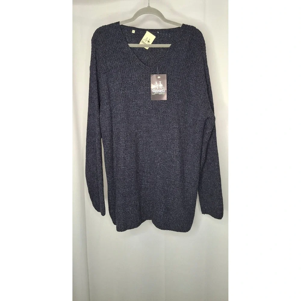 Tandem Firenze Navy Wool Blend V-Neck Knit Sweater Made in Italy XL NWT*READ